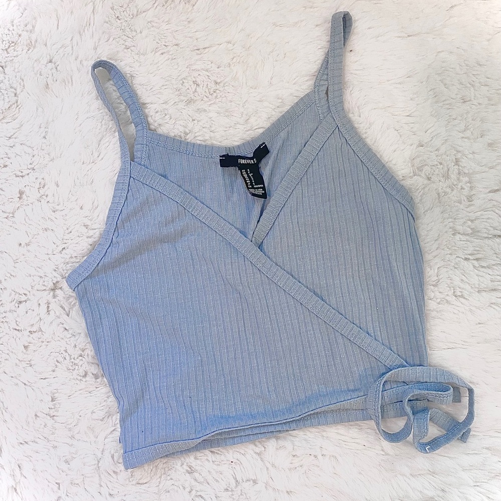 Blue Wrap Crop Top